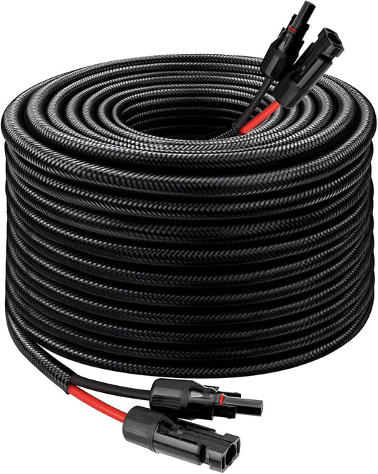 Solar Panel Extension Cable - 10AWG 50FT Solar Wire with Female & Male Waterproof Connector Flame Retardant Protective Sleeving PV Wire for RV, Photovoltaic Systems, Home, Boat, Solar Panels, Car