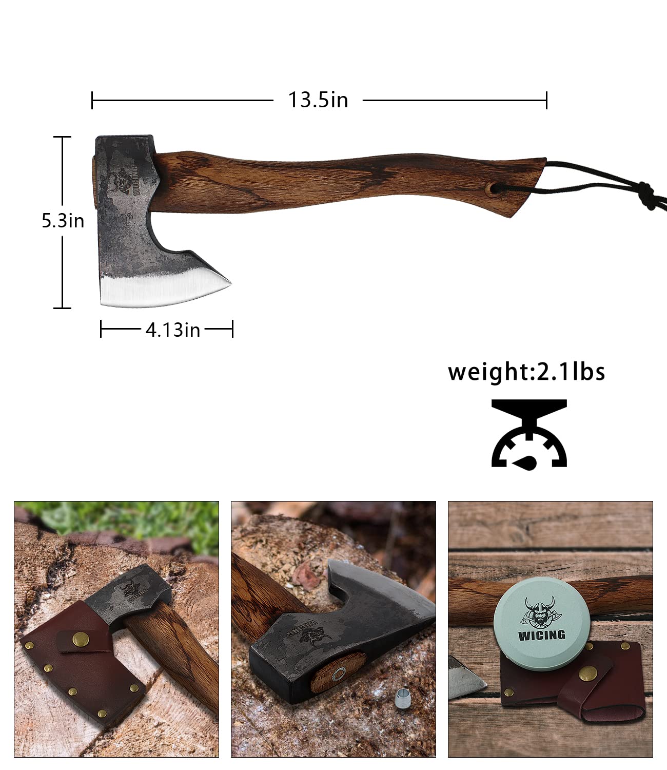WICING 13.5 Inch Hatchet, Camping Axes and Hatchets 1065 Carbon Steel and Beech Handle, with