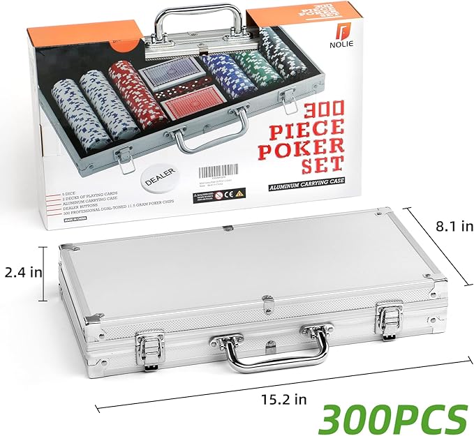 NOLIE Casino Poker Chip Set 200 300 PCS with Aluminum Case for Gambling(11.5 Gram)