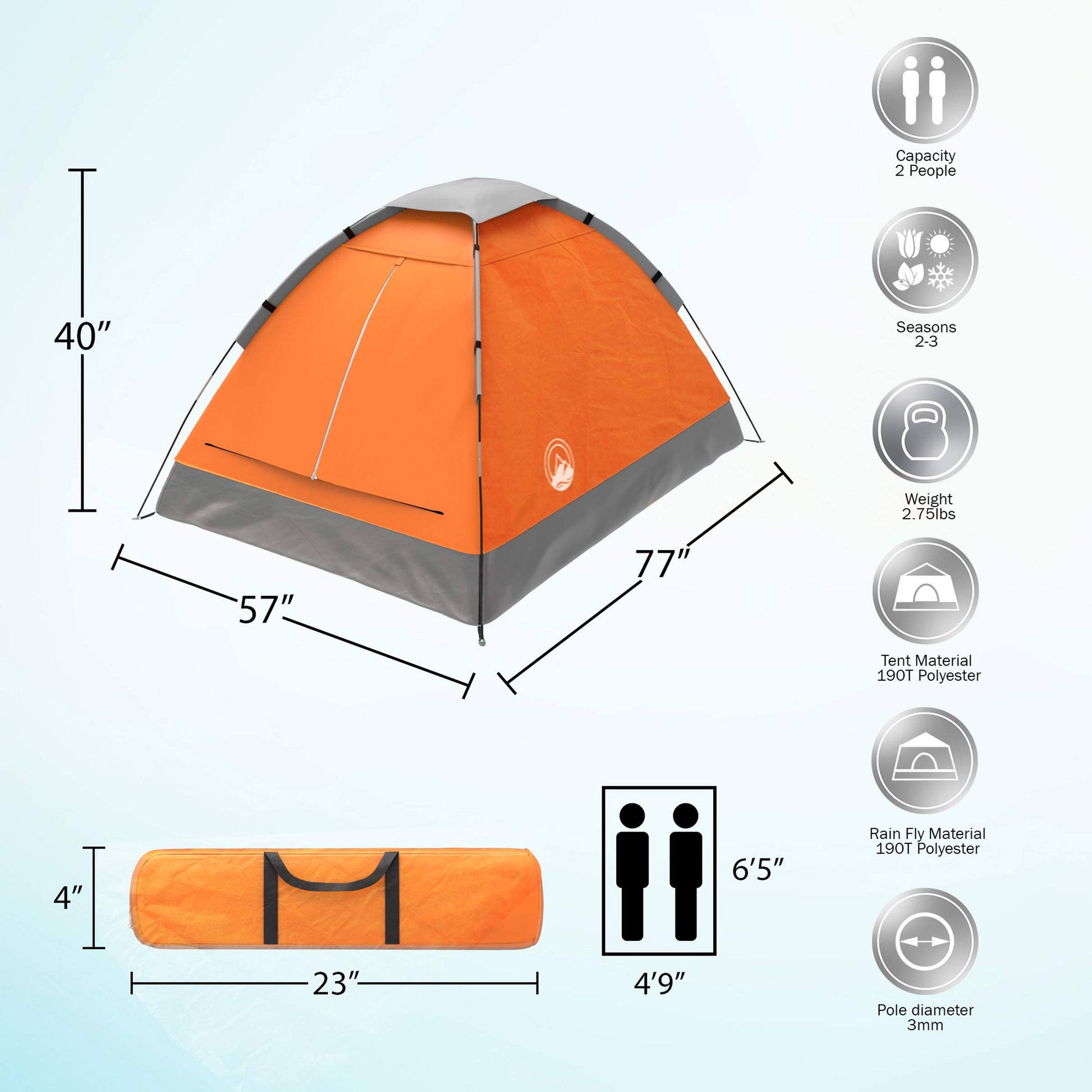 2-Person Camping Tent - Includes Rain Fly and Carrying Bag - Lightweight Compact Outdoor Tent for