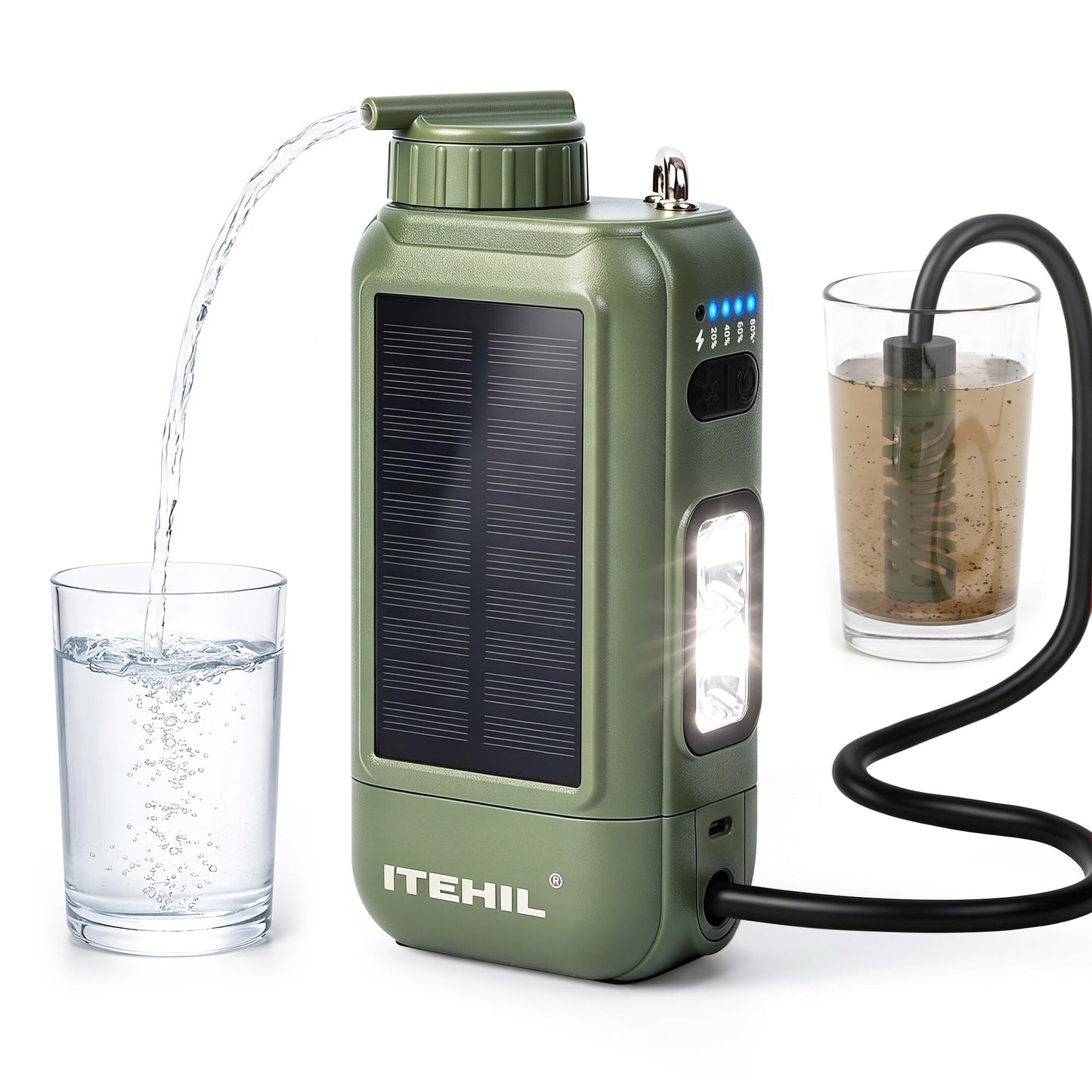 ITEHIL Portable Electric Water Filter, 0.01 Micron Camping Water Purifier with Solar, Outdoor Water