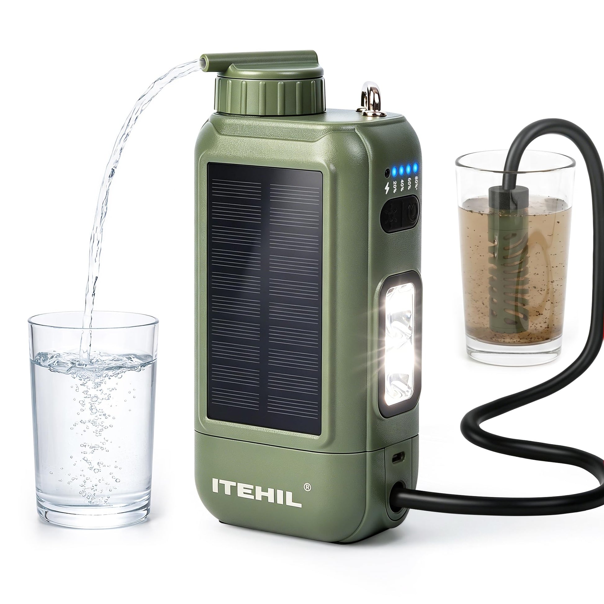 ITEHIL Portable Electric Water Filter, 0.01 Micron Camping Water Purifier with Solar, Outdoor Water