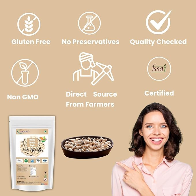 Neotea White Thatta Payir/Karamani Payir/Cow Peas, 250 GM | White Cowpeas | White Black-Eyed Peas | All Natural | Vegan | Kosher | Gluten Friendly | 8.81 OZ