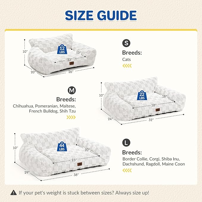 Cat Bed Dog Couch for Puppy and Kitten, Fluffy Dog Bed Medium Dogs Couch, Supportive Cat beds for Indoor Cats, Washable Cover & Non-Slip, 32 inch, White