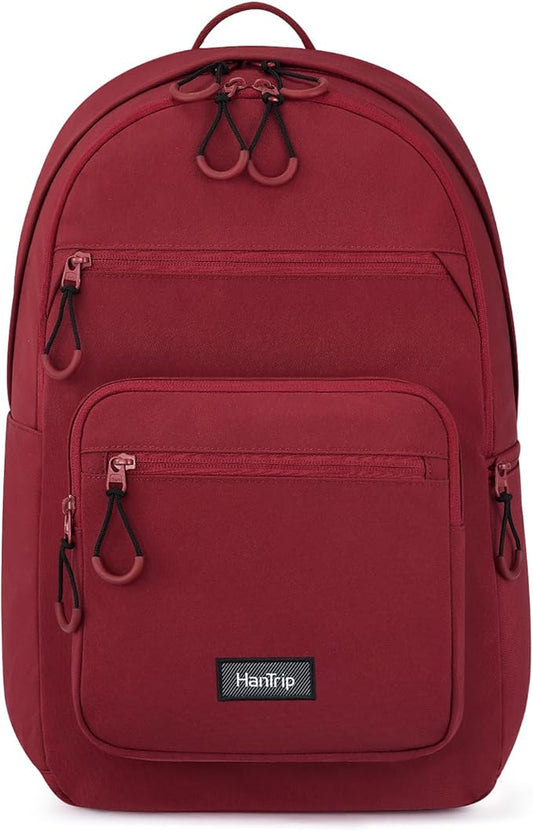 Carry On Travel Backpack For Women, 18 Inch Water Resistant Large Backpack Lightweight Bookbag For Men, 8x14x18 Personal Item Bag Casual Daypack Backpacks For Work Office Commuter (Burgundy)