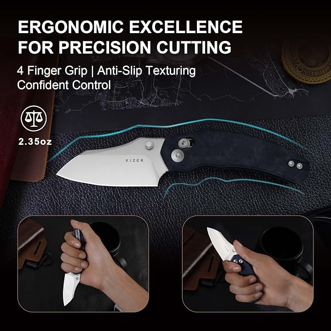 Kizer Mini Bulldog Pocket Knife, 2.5??Nitro V Sheepsfoot Blade Folding Knife, Richlite Handle Clutch Lock Small EDC Knife for Men Women Gift, Fishing Hiking Camping Hunting Knives V3672SA3