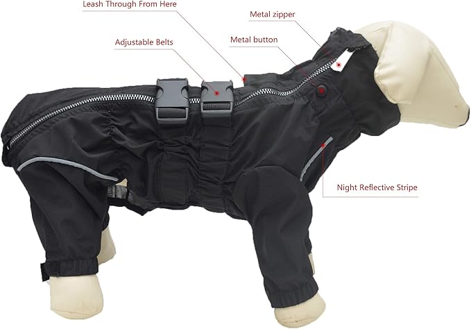 Dogs Waterproof Jacket, Lightweight Waterproof Jacket Reflective Safety Dog Raincoat Windproof Snow-Proof Dog Vest for Small Medium Large Dogs Corgis Dachshund Black D-S