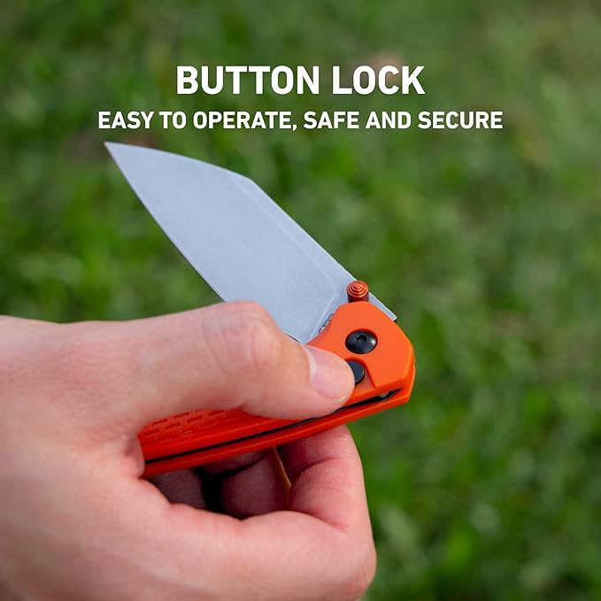 CJRB Pyrite-Light Folding Knife with 3.34'' Upgraded AR-SFII Steel Blade, Sharp Pocket Knives for Camping Survival Hiking, J1945 Orange