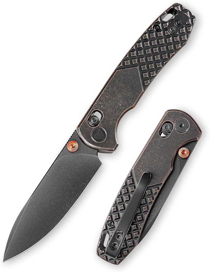 EDC Folding Pocket knife with Clip for Men,Thumb Studs Crossbar Lock Knives with 2.99" 14C28N Steel Blade, Copper Handle for Camping Hiking,Dragonfly-Cu