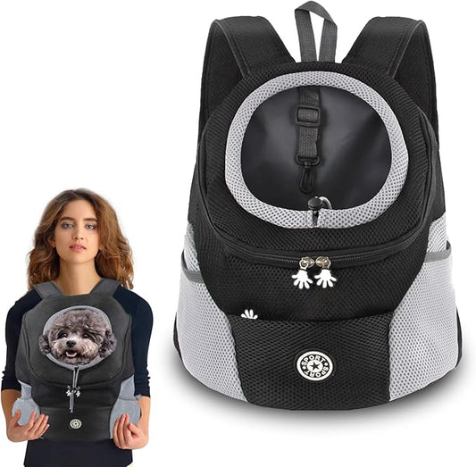 Dog Backpack Carrier, Front Chest Dog Carriers for Small Dogs, Pet Carrier Backpack with Multi-Pocket, Adjustable Neck Hole, Breathable Mesh Dog Front Carrier for Travel Hiking Cycling (Large)