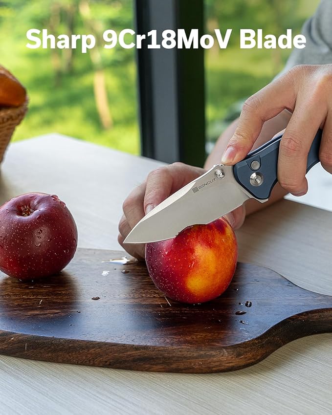 SENCUT Cybrix Folding knife, Pocket Knife with 3.46" 9Cr18MoV Blade Aluminum Handle, EDC Knife Reversible Clip for Men Women Camping Hunting Hiking (Blue)