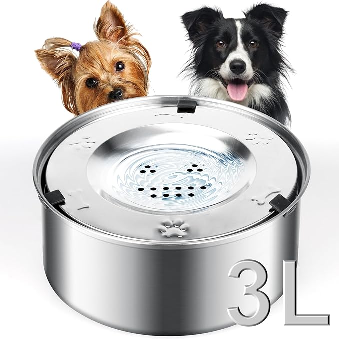 3L/101oz Dog Water Bowl No Spill, No Spill Water Bowl for Dogs|Spill Proof, Stainless Steel Slobber Stopper for Messy Drinkers, Small Medium & Large Dogs