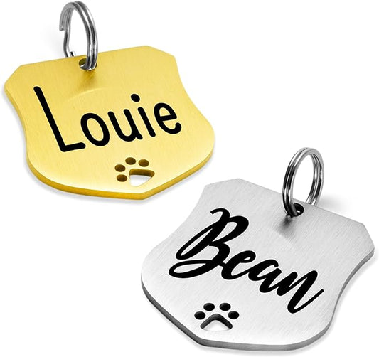 Ultra Joys Dog Tags Personalized for Pets - Hollow Paw Custom Pet ID Tag - Engraved Dog Tag for Small, Large Dogs - Small Badge in Silver