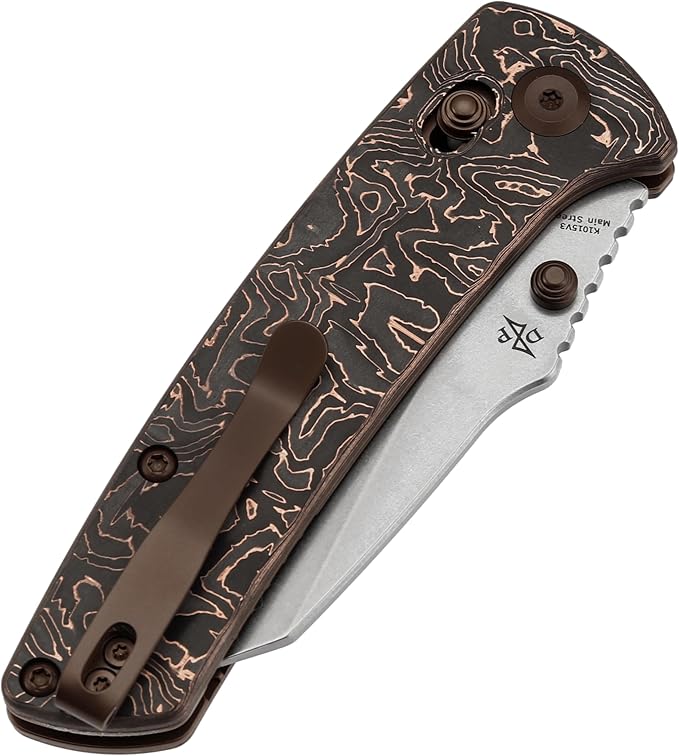 KANSEPT Elite Main Street Pocket Knife, 3.36''Stonewashed CPM S35VN Tanto Blade, Copper Carbon Fiber Handle with Axis Lock and Thumb Stud,Clip for EDC, Men Gift Camping Survival Folding knives K1015V3