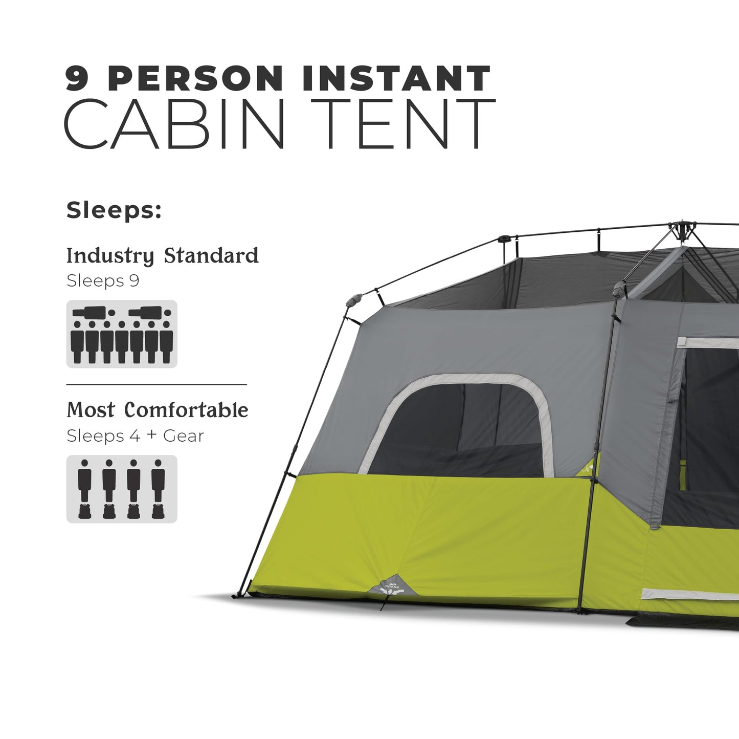 CORE 9 Person Instant Cabin Tent | Large Multi Room Family Pop Up Tent for 2 Minute Camp Setup |