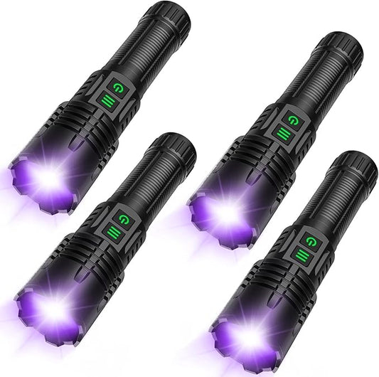 AdamStar UV&High Lumens Flashlight Rechargeable, 2-in-1 Powerful Blacklight LED Flashlight Tactical 6 Modes Super Bright Waterproof Zoomable Detector for Pet Urine Curing Resin Camping