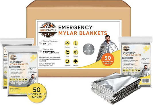 Emergency Mylar Blankets 130 * 210 Cm Large Reusable Thermal Space Blanket Survival Rescue Insulating Reflective foil kit Outdoors Hiking Camping Blanket First Aid Car Emergency Kit Pack of 50