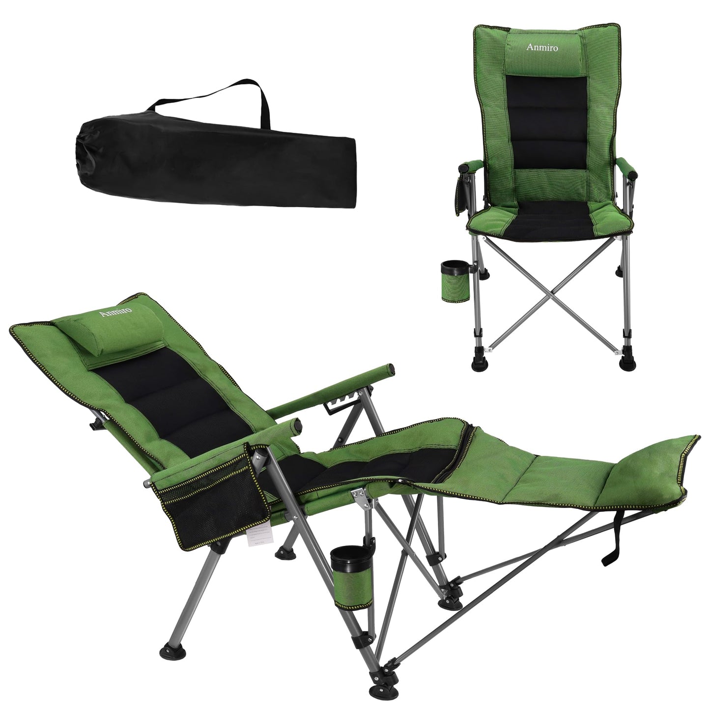 Folding Reclining Camp Chair with Footstool for Camp, Picnic, Lawn, Fishing