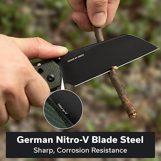 CIVIVI Buster FG Larger Pocket Knife, Superlock Folding Knife for Men Women with 4.2" Nitro-V Blade Micarta Handle, Designed by Snecx Tan C24052-3 (Green)