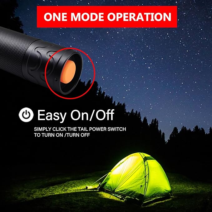 Single Mode Flashlight, High Lumen LED Flashlights with Zoomable Beam, Compact Handheld Flash Light for Camping, Outdoor, and Home Use, 2-Pack