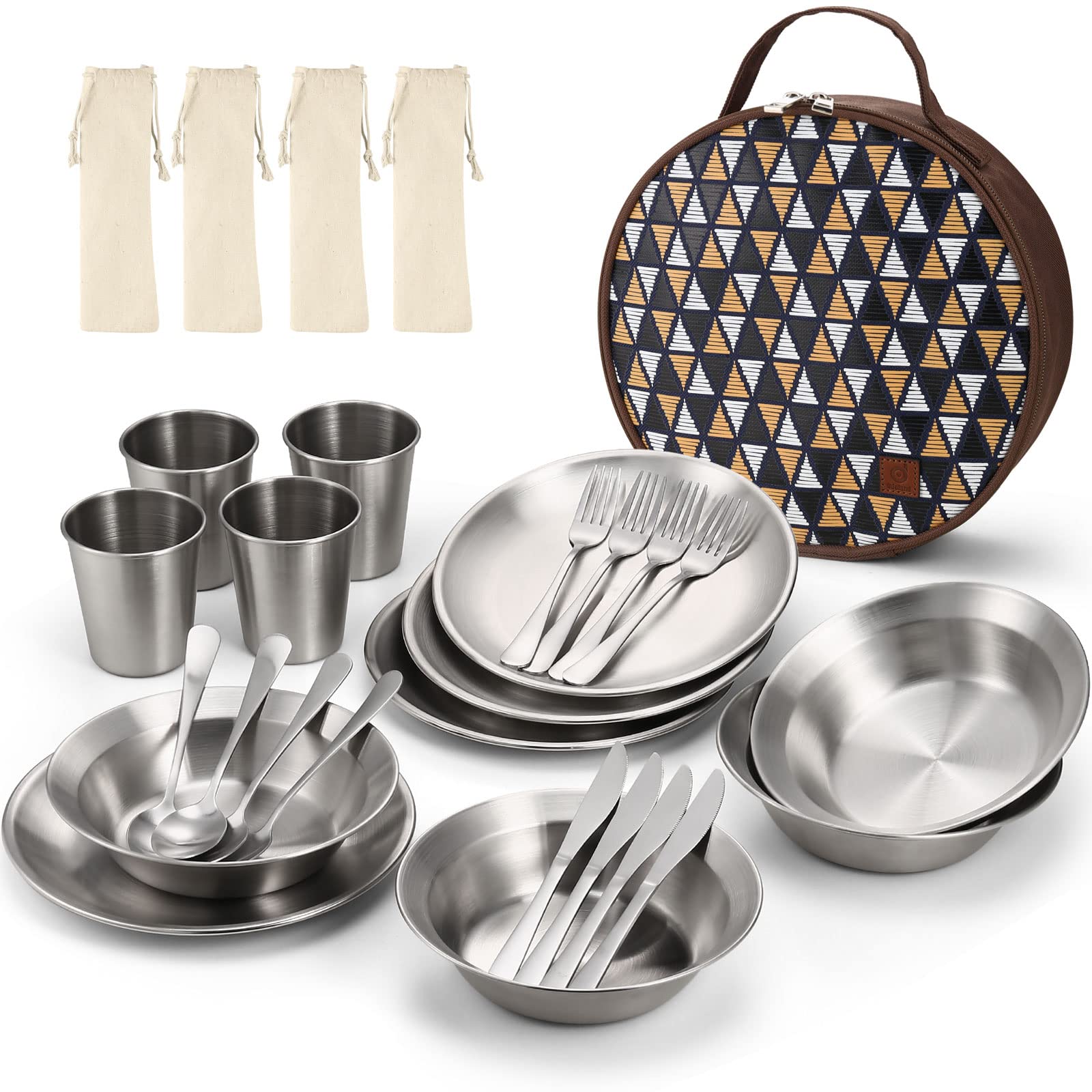 Odoland Stainless Steel Camping Mess Kit for Family & 4 Person