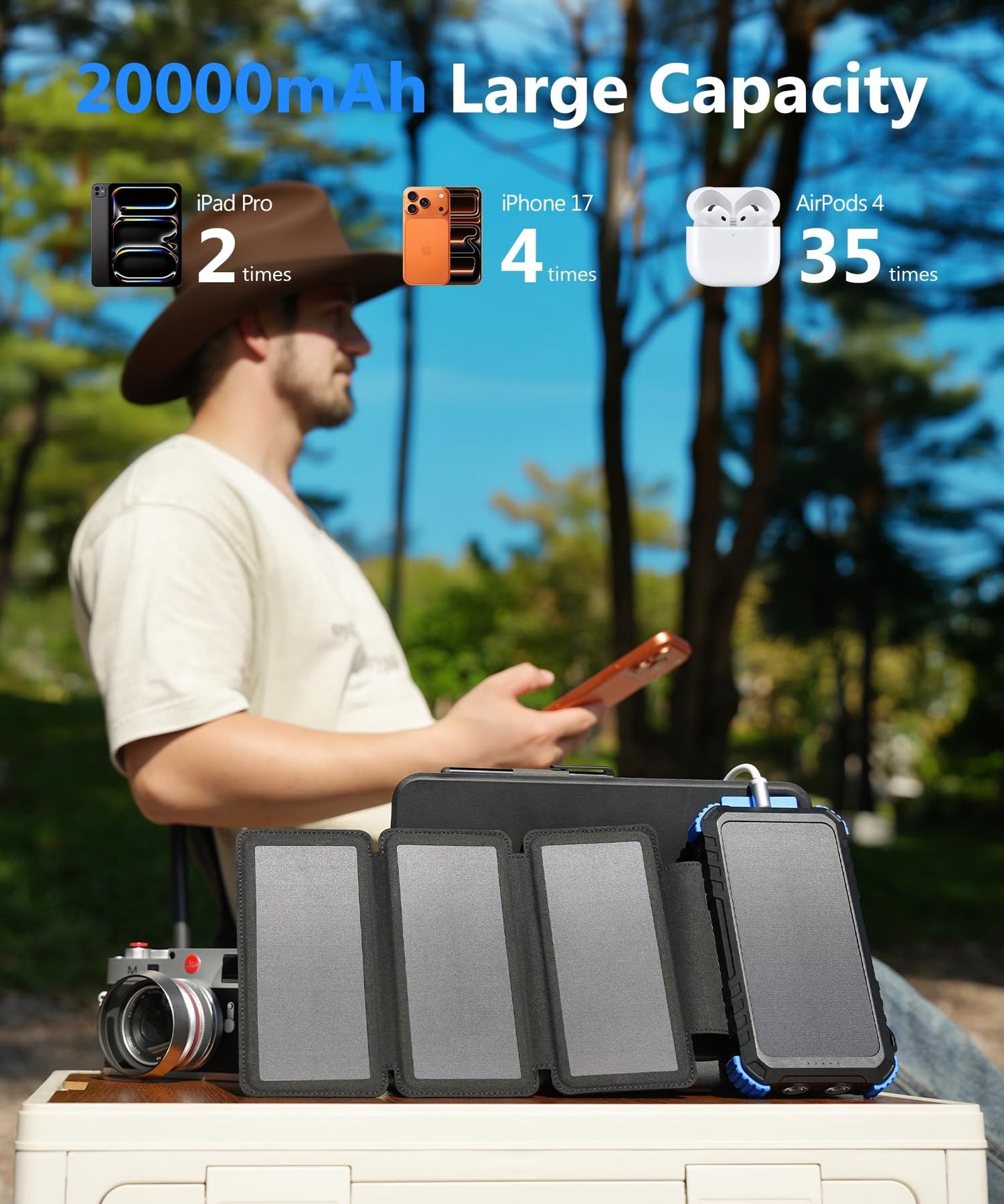 Solar Power Bank 20000mAh with 4 Panels