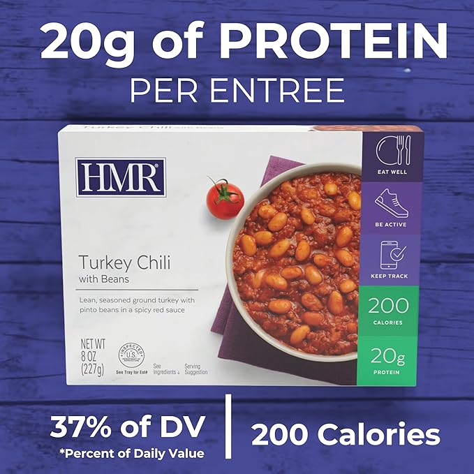HMR Turkey Chili with Beans Entrée | Pre-packaged Lunch or Dinner to Support Weight Loss | Ready to Eat | 20g of Protein | Low Calorie Food | 8oz Serving per Meal | Pack of 3