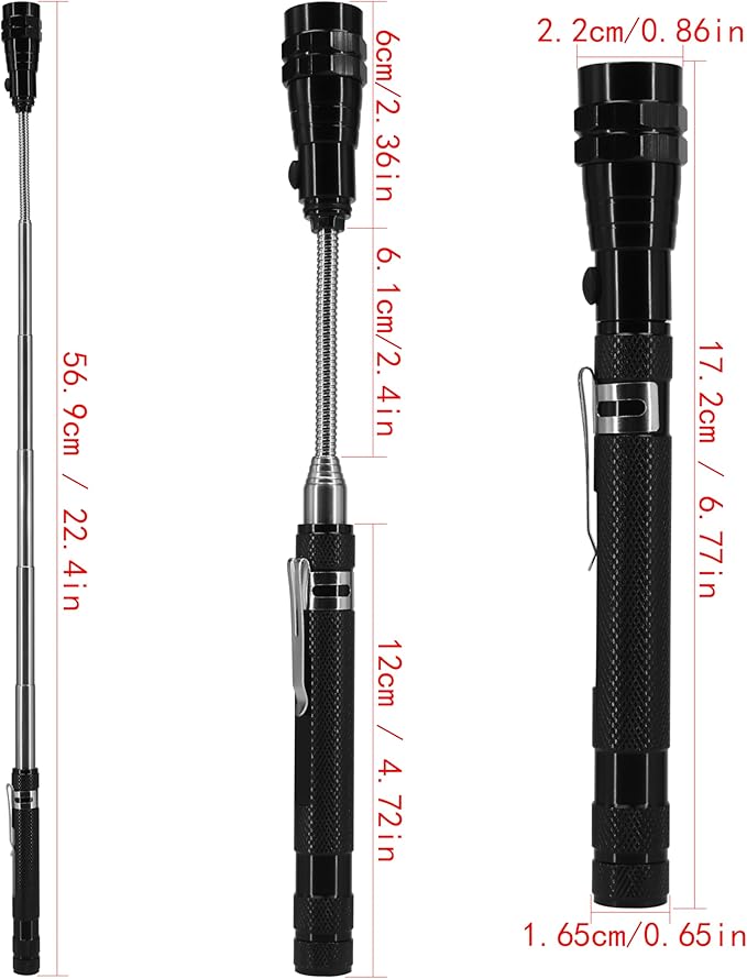 Magnetic Telescopic Elastic Neck Picking Tools, Portable Expandable Magnetic Telescopic LED Flashlight Magnetic Pickup Tools Work Lights Flashlight Magnetic, Outdoor Multi-Purpose Flashlight