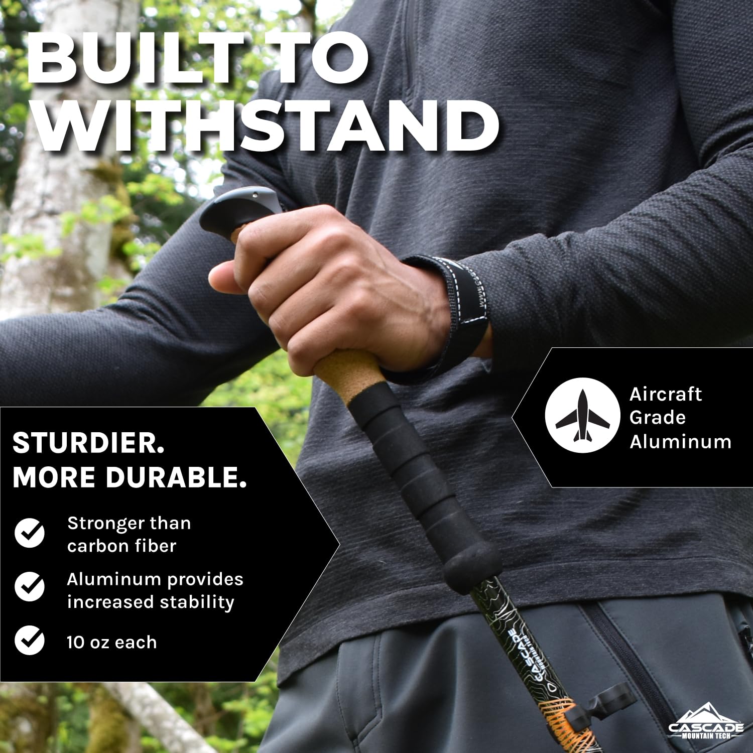 Cascade Mountain Tech Trekking Poles, Shaft Material: Aircraft- grade 6061 Aluminum with Adjustable
