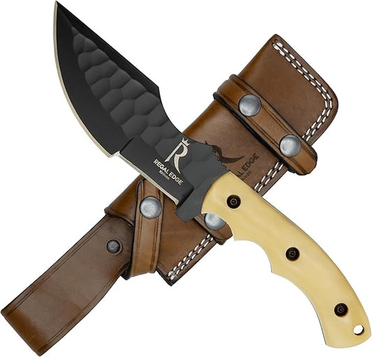 Fixed Blade Knife ??10??Handmade Tracker Hunting Knife with Camel Bone Handle & Leather Sheath, Full Tang 1095C High Carbon Steel Survival Knives for Camping, Hunting & Outdoor Use