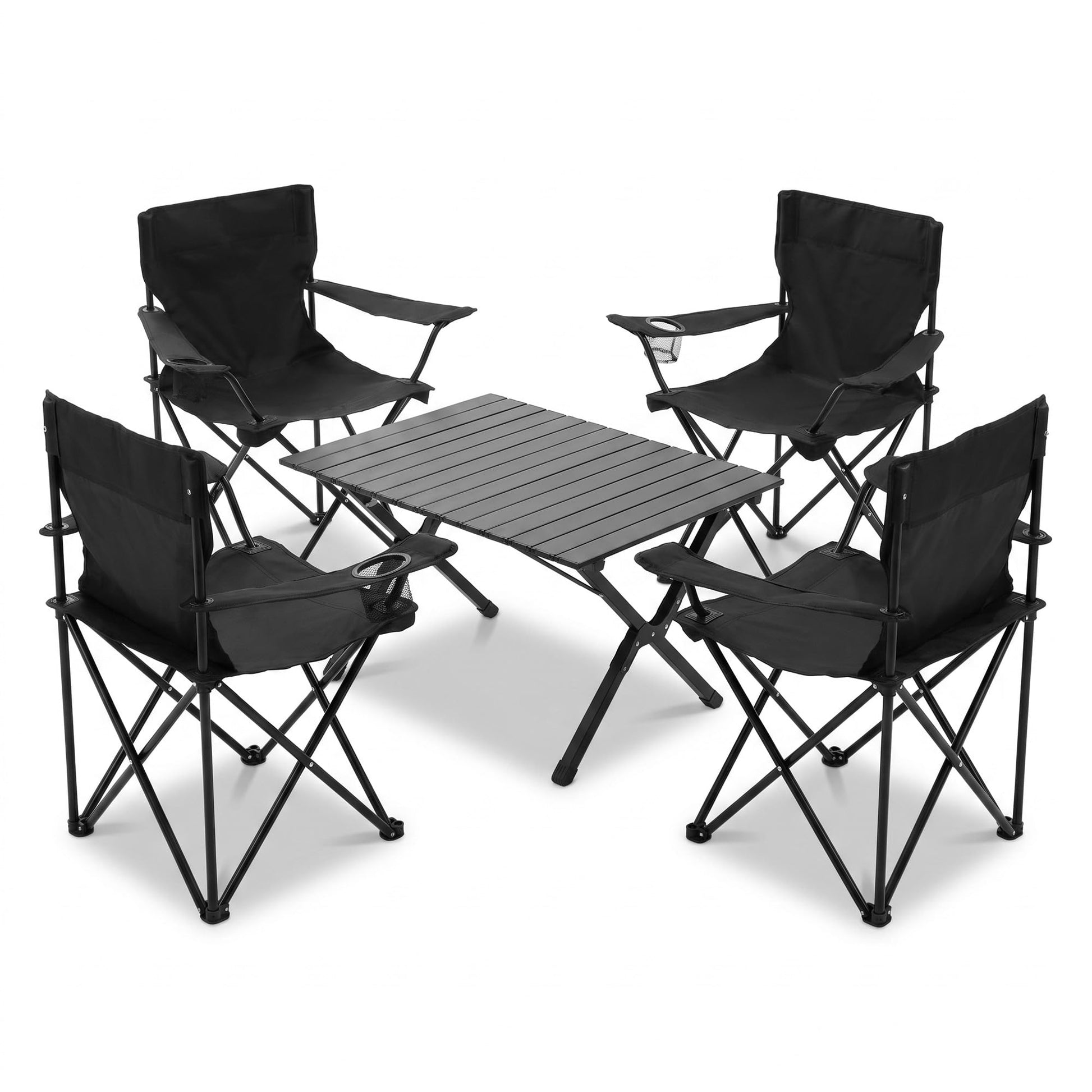 Geisoun 4 Pack Folding Camping Chairs with Table Set, Foldable Portable Lawn Chairs with Carry Bag