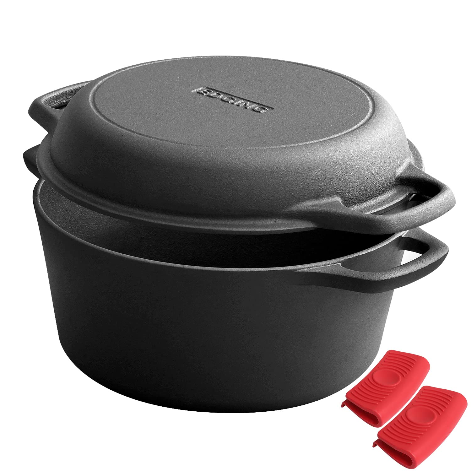 EDGING CASTING 2-in-1 Pre-Seasoned Cast Iron Dutch Oven Pot with Skillet Lid Cooking Pan, Cast Iron