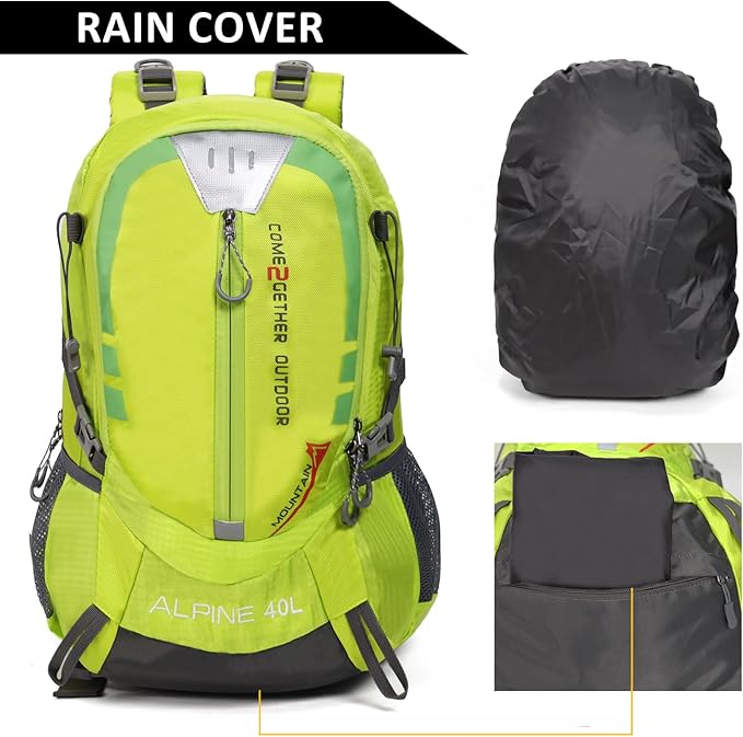 Hiking Backpack Camping 40L Outdoor Daypack Lightweight Travel Backpack with Rain Cover for Women Men (Green)