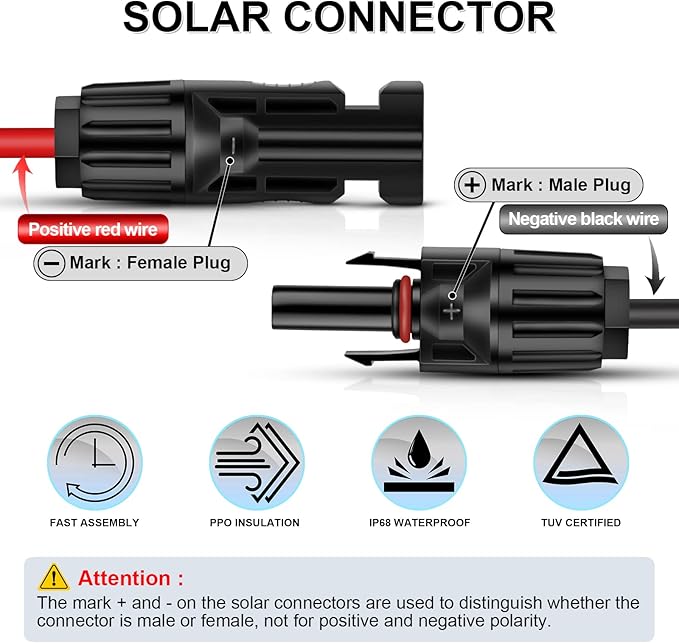 iGreely 10 Feet 12 AWG Solar Extension Cable with Solar Panel Female and Male Connector Solar Panel Adapter 12 Gauge (10FT Red + 10FT Black)
