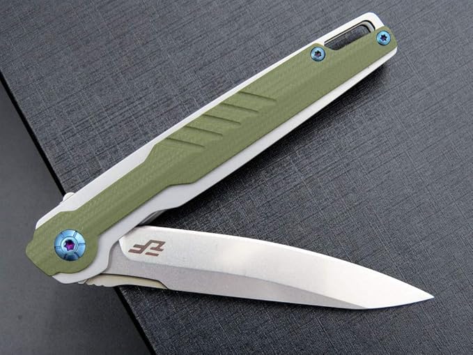 Eafengrow EF942 EDC Folding Knife, D2 Steel Blade Titanium Plating & G10 Handle,Pocket Clip with Frame Lock EDC Pocket Flipper Knife for Camping Hiking Survival Outdoor(Green)
