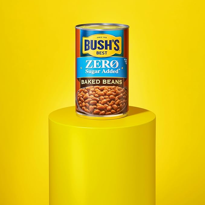 BUSH'S BEST 8.1 oz Canned Zero Sugar Added Baked Beans, Source of Plant Based Protein and Fiber, Low Fat, Gluten Free, (Pack of 12)
