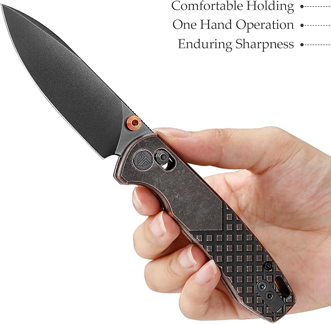 EDC Folding Pocket knife with Clip for Men,Thumb Studs Crossbar Lock Knives with 2.99" 14C28N Steel Blade, Copper Handle for Camping Hiking,Dragonfly-Cu