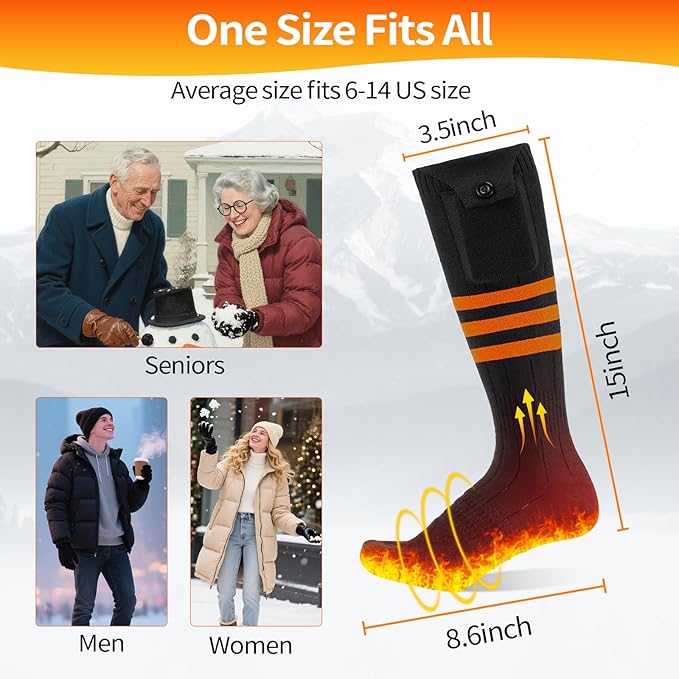 Heated Socks, Heated Socks for Men Women Rechargeable Washable, 5000mAh Battery Electric Socks with 4 Heating Levels for Winter Outdoor Work Skiing Hunting Camping Hiking Fishing Cycling