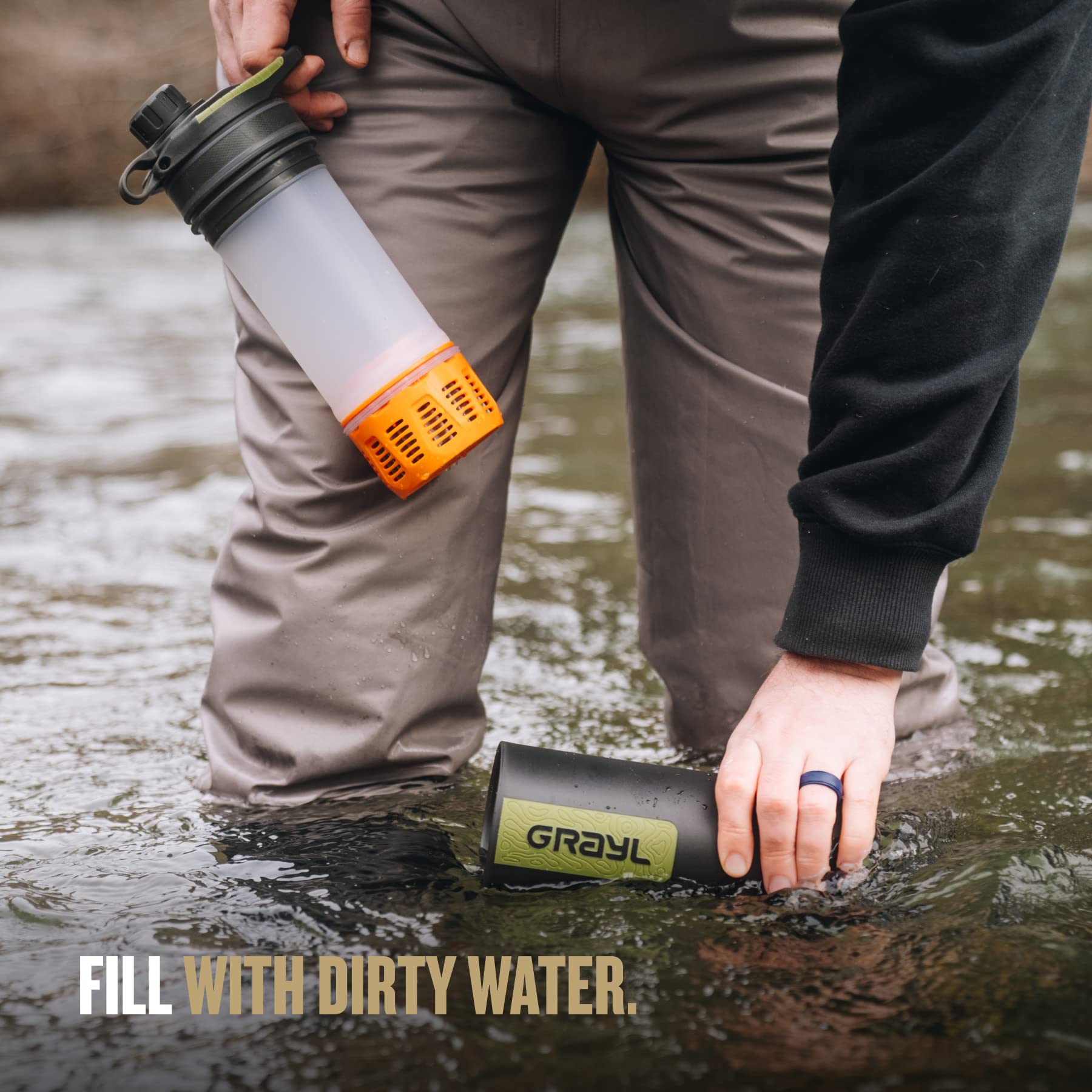 GRAYL GeoPress 24 oz Water Purifier & Water Filter Bottle, Black Camo