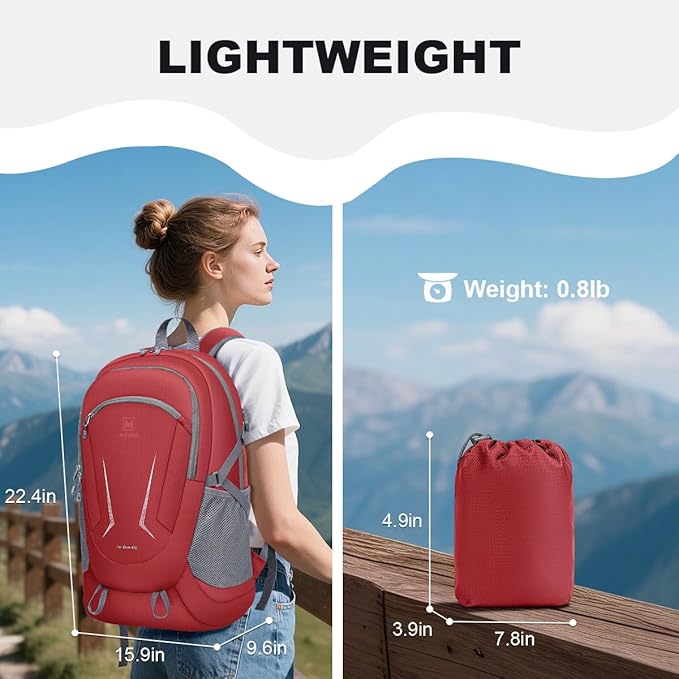 MIYCOO Backpack - Ultra Lightweight Packable Backpack for Travel Camping, 45L Hiking Back Pack Waterproof Foldable Daypack for Men Women Red