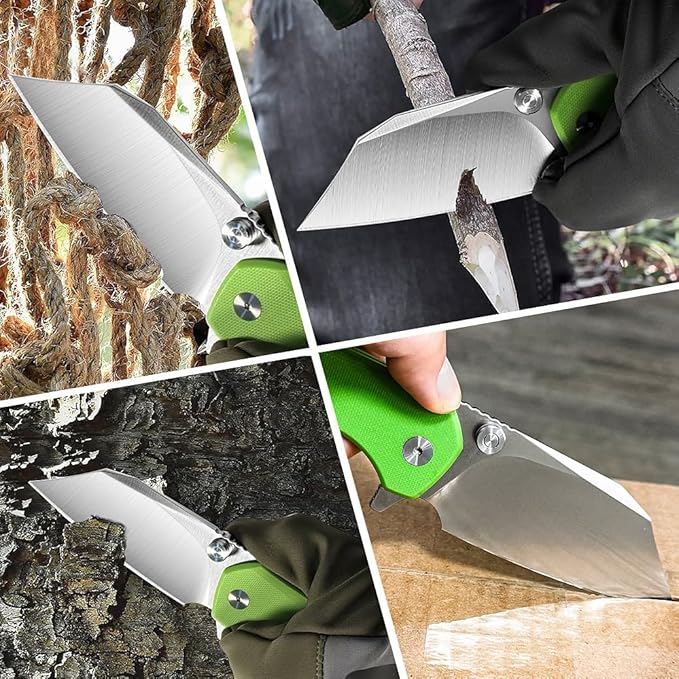 ioko Folding Pocket Knife, 3.5-Inch D2 Steel Blade, G10 Handle, EDC Camping Survival Knife with Clip (Green)