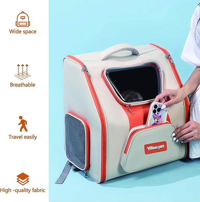 Cat Backpack, Comfortable Dog Backpack for Travel Hiking and Camping, Breathable Pet Backpack, Airline Approved Cat Travel Bag(Red)