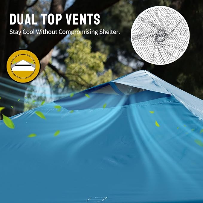 CROWN SHADES 10x10 Pop Up Canopy - Beach Tent with One Push Setup - Easy Outdoor Sun Shade for Events, Parties, Camping - Gazebo with STO-N-Go Cover Bag, Silver Coated Top, Cyan Blue