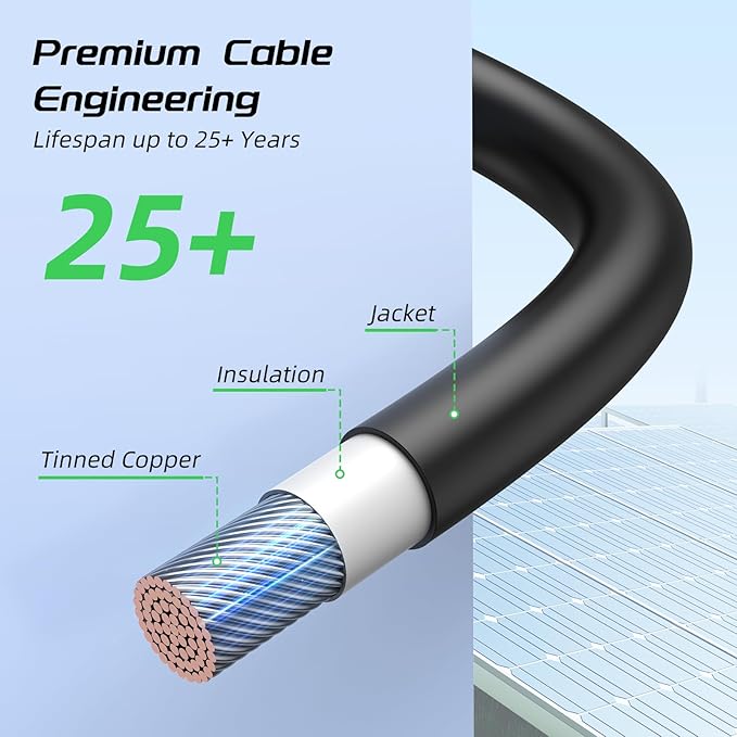 30FT 10AWG Solar Panel Extension Cable, Bateria Power 6mm² Solar Extension Cable Wire with Female & Male Waterproof Connectors for RV, Photovoltaic Systems
