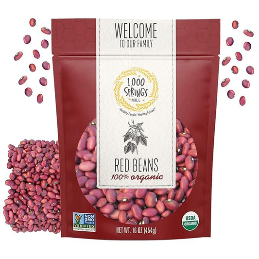 1000 Springs Mill - Organic Red Beans | Used for Soups, Salads, Chili or as a Sweet Paste for Desserts | Bulk Dry Red Beans | Resealable Bag | Vegan Friendly | 16oz (Pack of 1)