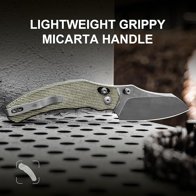 Kizer Bulldog Pocket Knife, 3 In Nitro V Blade Folding Knife Micarta Handle Camping Hunting Knife with Reversible Clip, Clutch Lock Small EDC Knives for Men Women V3672A3