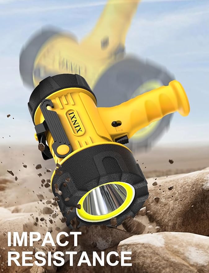 XINXI Rechargeable Spotlight with 1000000 lumens COB Floodlight, 6 Light Modes and USB Charger for Hiking, Boating, Hunting, IP67 Waterproof Handheld Flashlight with red Filter(Yellow)