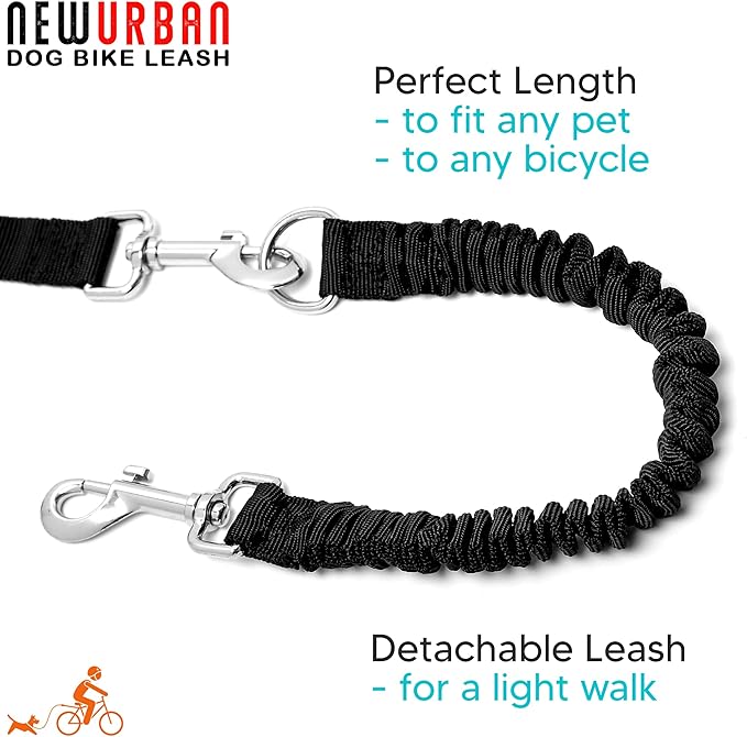 Hands Free Dog Bike Leash - Steel and Black Handle - Dog Bike Attachment - Easy Installation and Removal - Lead for Exerciser, Training, Jogging, Cycling, Bicycle-Cruises and Outdoor - Safe with Pets