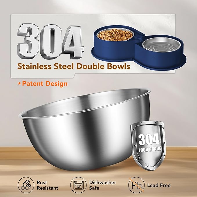 Stainless Steel Dog Bowl Set, 304 Metal Dual Food & Water Bowls for Dogs & Cats, Large Capacity Pet Feeder, Anti-Skid Dog Dish for Small/Medium/Large Pets