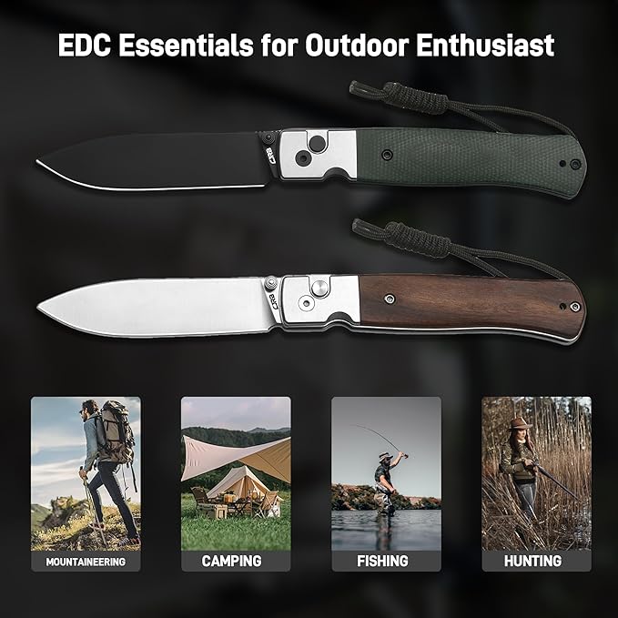 CJRB Glacier Folding Knife, 3.54'' AR-RPM9 Steel Blade EDC Knives with Wood Handle for Camping Hiking Survival(1961 Wood)